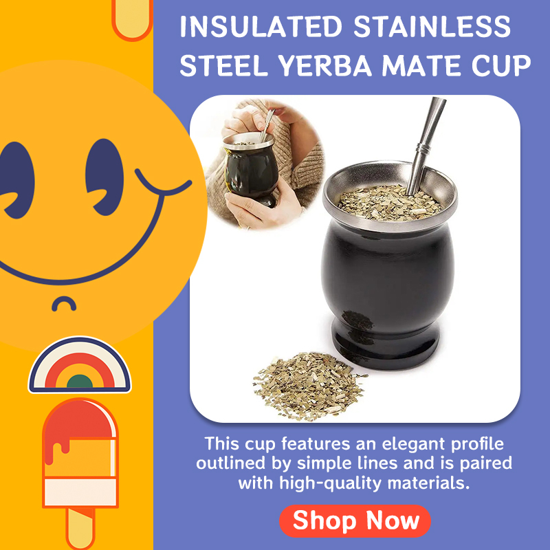 Brazil Mate Cup 4oz 8oz Double Wall Insulated Stainless Steel Yerba Mate Tea Cup with Bombilla Straw Set