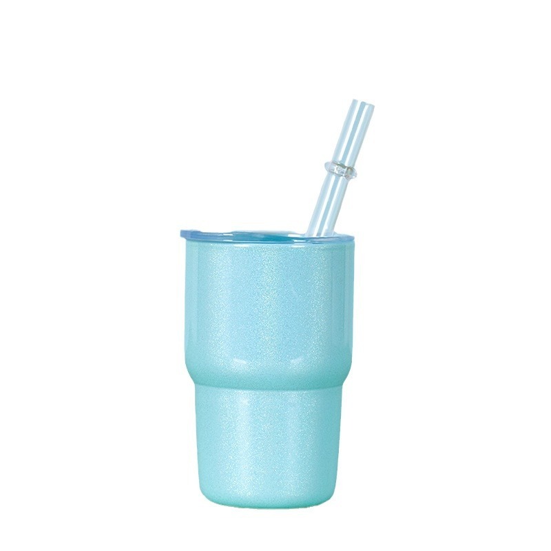 Customized 3oz Gradient Colored Frosted Shot Glass Mini Tumbler Jelly Glass Can with Plastic Lids and Straw