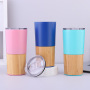 BORGE Customized Travel 20oz 304 Stainless Steel Double Wall Vacuum Insulated Bamboo Water Bottle Coffee Tumbler Cups