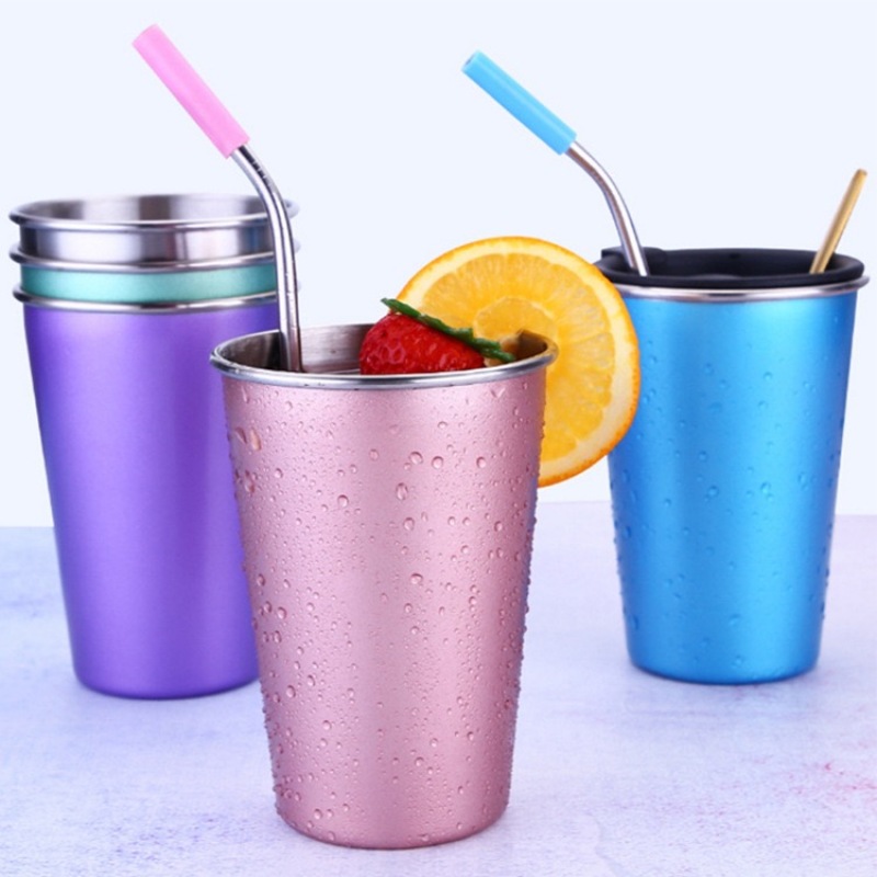 BORGE 12oz Wholesale Custom Logo Stackable Single Wall 304 Stainless Steel Pint Cup Bar Tumblr Cup