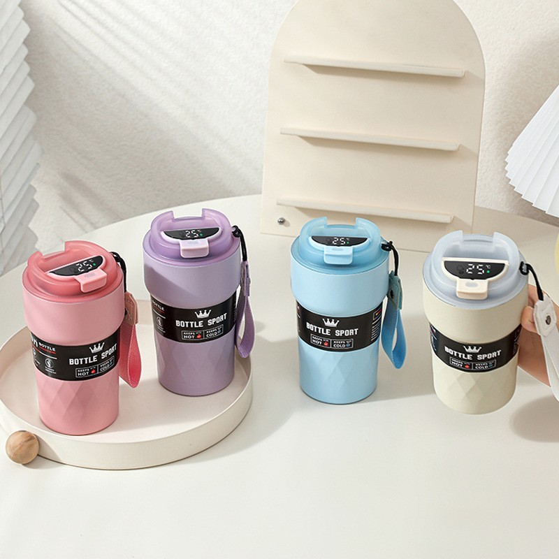 Portable Double-Layer 304 Stainless Steel Coffee Cup Intelligent Temperature Measurement Vacuum Insulated Thermos Mug for Car