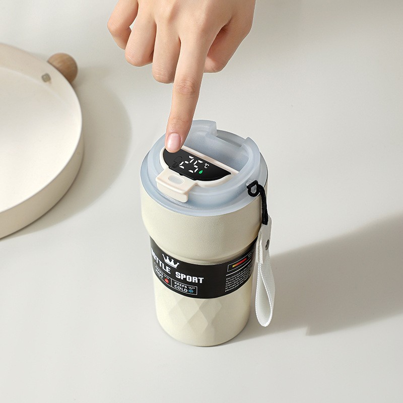 Portable Double-Layer 304 Stainless Steel Coffee Cup Intelligent Temperature Measurement Vacuum Insulated Thermos Mug for Car