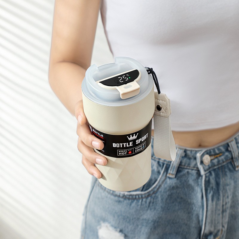 Portable Double-Layer 304 Stainless Steel Coffee Cup Intelligent Temperature Measurement Vacuum Insulated Thermos Mug for Car