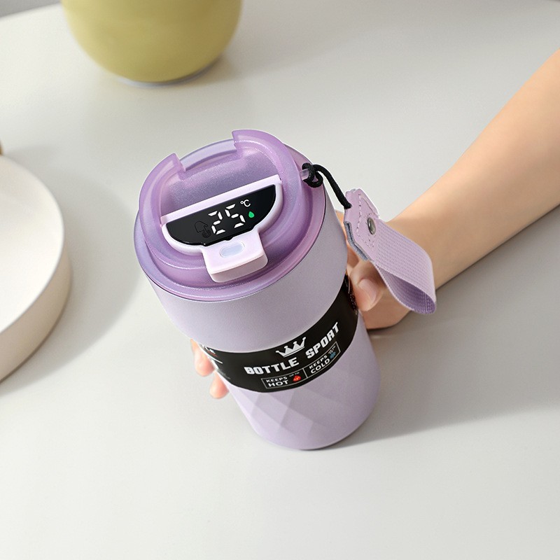Portable Double-Layer 304 Stainless Steel Coffee Cup Intelligent Temperature Measurement Vacuum Insulated Thermos Mug for Car
