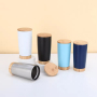 BORGE Customized Insulated Vacuum 20Oz Powder Coated Travel Mug Stainless Steel Tumbler  with Wood Lid