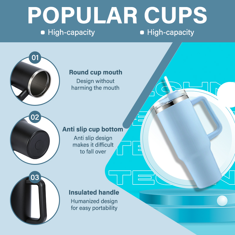 New Style 40 Oz Print Handle Cup Insulated Metal Tumbler Cup With Lid Tumbler Stainless Steel