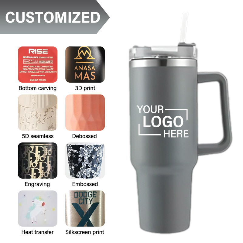 New Style 40 Oz Print Handle Cup Insulated Metal Tumbler Cup With Lid Tumbler Stainless Steel
