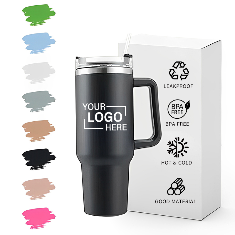 New Style 40 Oz Print Handle Cup Insulated Metal Tumbler Cup With Lid Tumbler Stainless Steel
