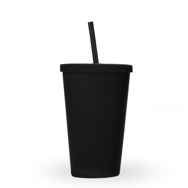 Wholesale Bulk 480ml Plastic Frosted Reusable Cups Juice Drink Tumbler Double Wall Matte Tumbler With Straw