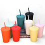 Wholesale Bulk 480ml Plastic Frosted Reusable Cups Juice Drink Tumbler Double Wall Matte Tumbler With Straw