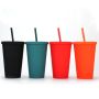 Wholesale Bulk 480ml Plastic Frosted Reusable Cups Juice Drink Tumbler Double Wall Matte Tumbler With Straw