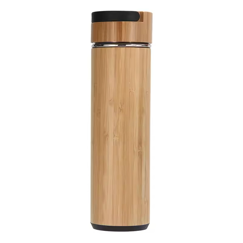 BORGE Customized 550ml Double Wall Insulated Stainless Steel Bamboo Water Bottle Tumbler Thermal Tea Flask With Tea Infuser