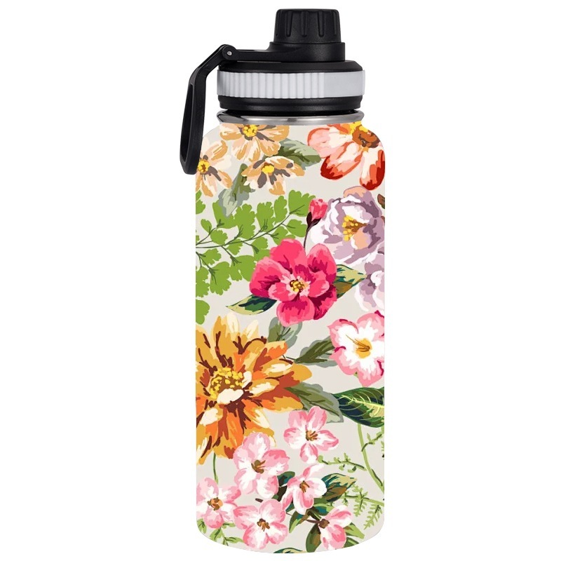 Customized Double Wall Stainless Steel Vacuum Outdoor Travel Big Mouth Water Bottle for Sports With Handle Lid