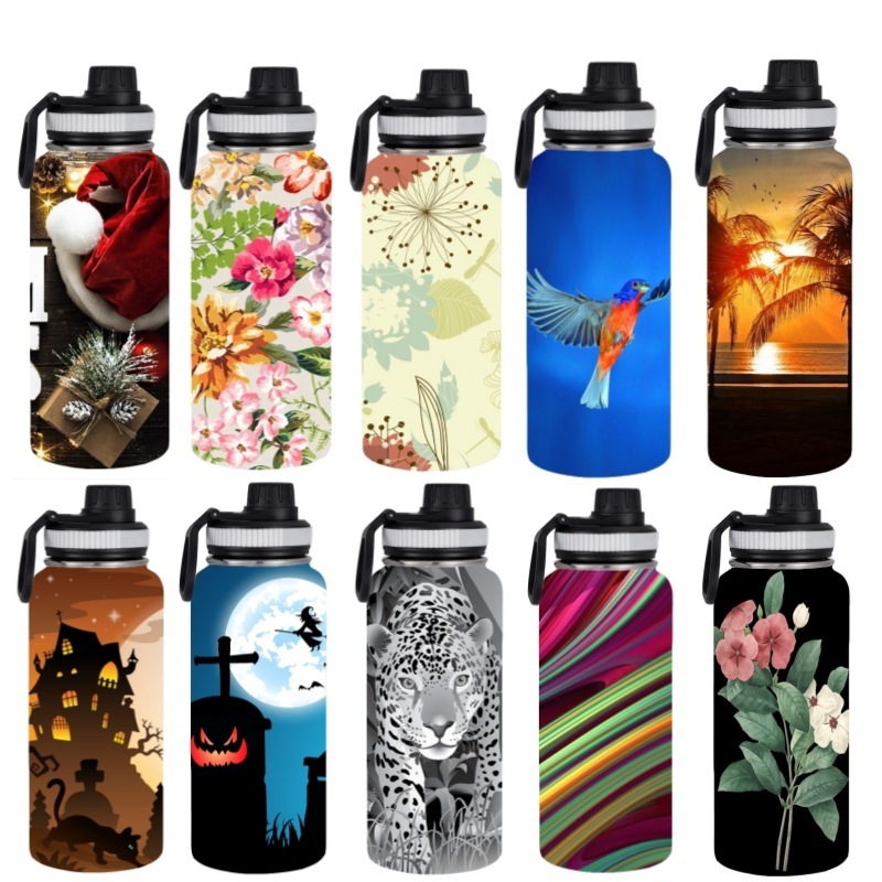 Customized Double Wall Stainless Steel Vacuum Outdoor Travel Big Mouth Water Bottle for Sports With Handle Lid