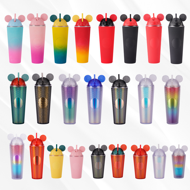 Wholesale Bulk Bpa Free 24oz Double Wall Plastic Mickey Tumblr Cup With Lid Straw With Ears Lid