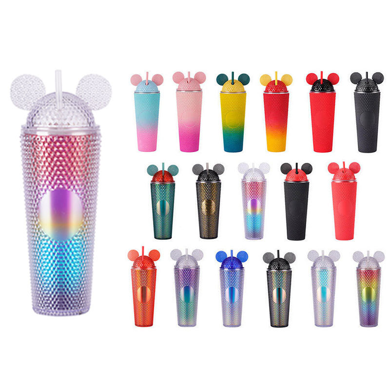 Wholesale Bulk Bpa Free 24oz Double Wall Plastic Mickey Tumblr Cup With Lid Straw With Ears Lid
