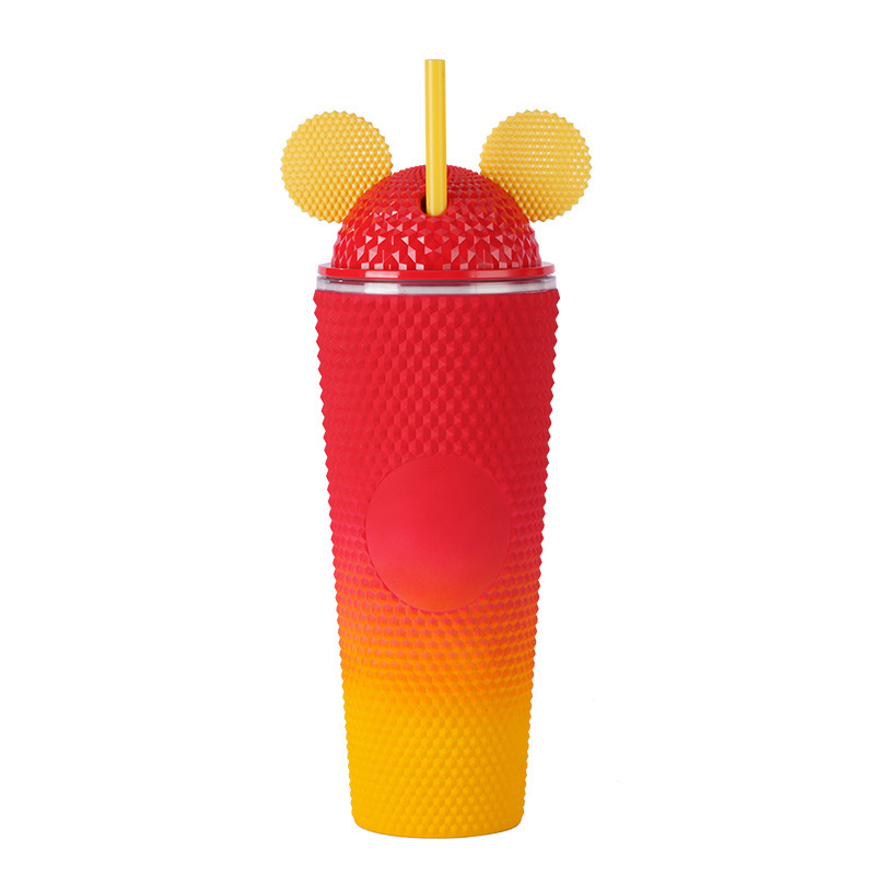 Wholesale Bulk Bpa Free 24oz Double Wall Plastic Mickey Tumblr Cup With Lid Straw With Ears Lid