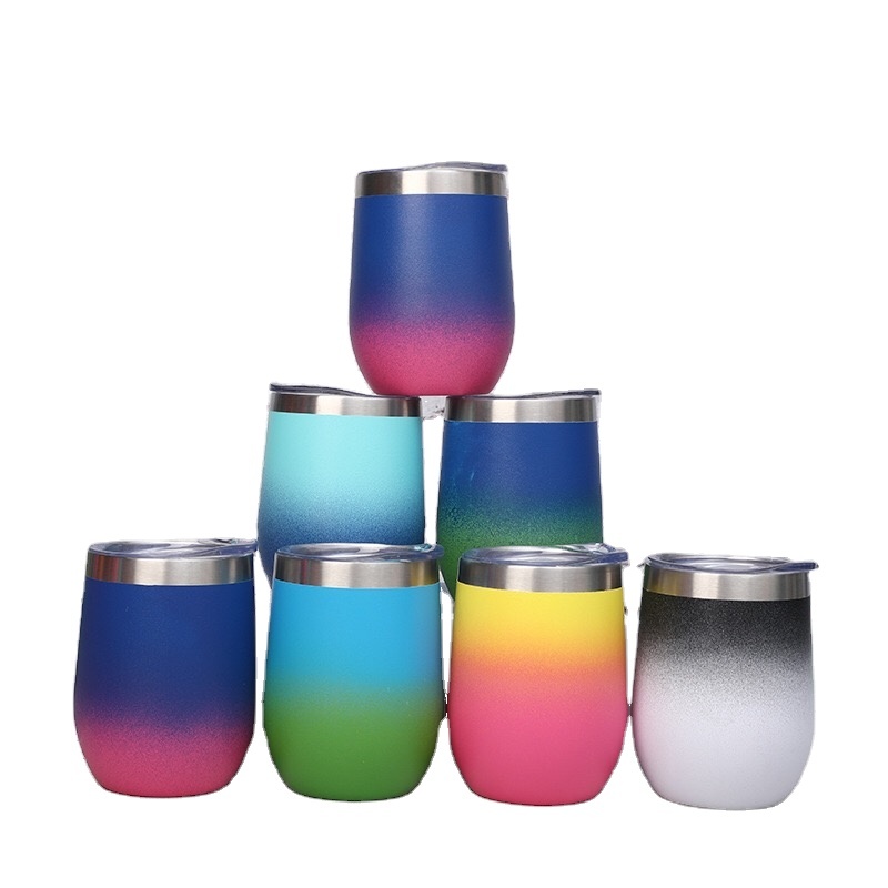 Wholesale 12oz Stainless Steel Vacuum Egg Shape Tumbler Insulated Wine Tumblr Cup With Lid Customizable Tumbler