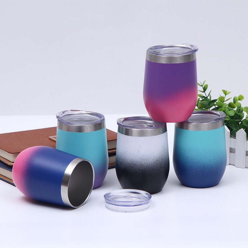 Wholesale 12oz Stainless Steel Vacuum Egg Shape Tumbler Insulated Wine Tumblr Cup With Lid Customizable Tumbler