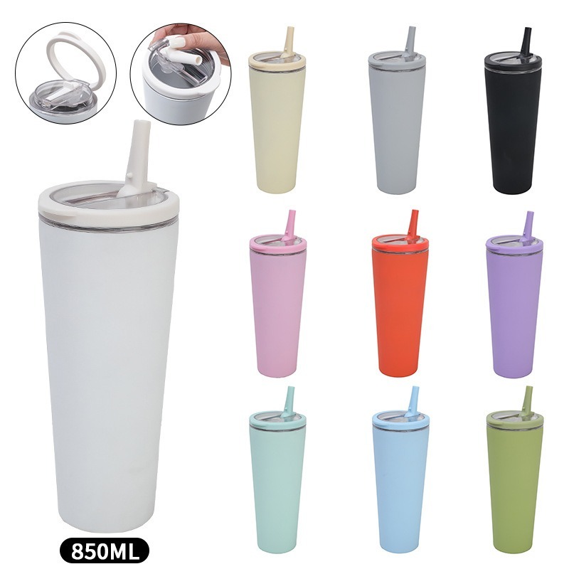 New Arrival Double Wall 304 Stainless Steel Water Cup Leak Proof Straw Cup Travel Coffee Mug
