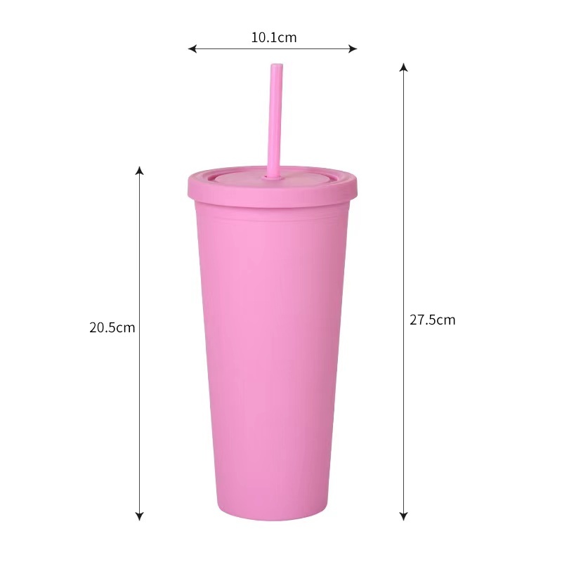 Hot Selling 24 oz Tumbler Plastic Cup With Lid and Straw Double Wall Reusable Bubble Tea Custom Plastic Cups