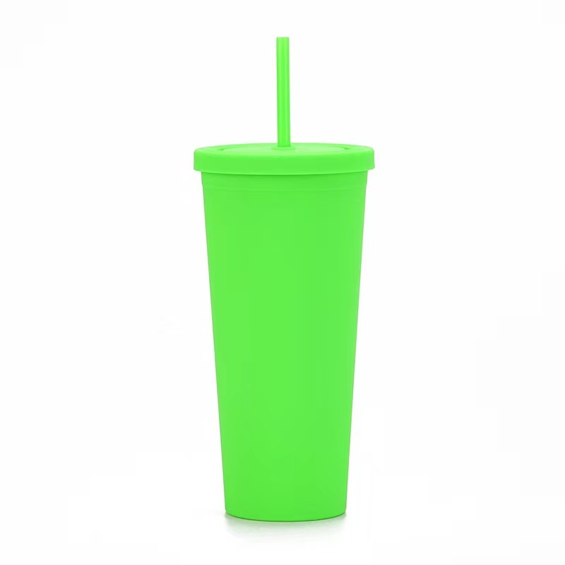 Hot Selling 24 oz Tumbler Plastic Cup With Lid and Straw Double Wall Reusable Bubble Tea Custom Plastic Cups