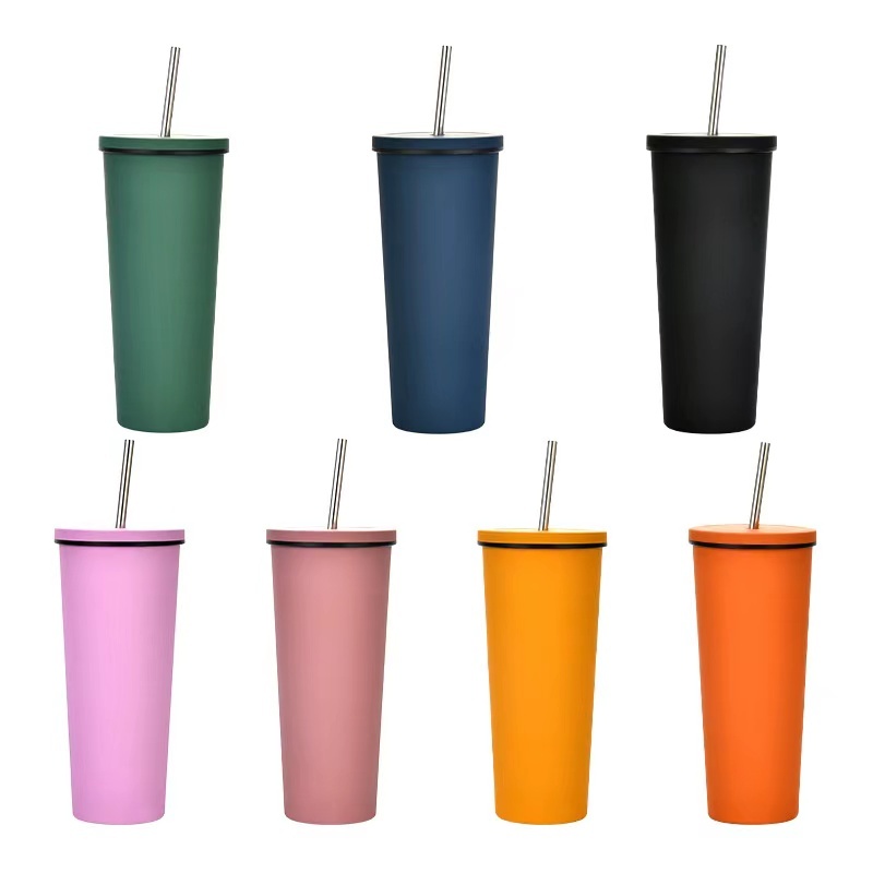 Wholesale 24oz Double Wall 304 Stainless Steel Tumbler Thermal Vacuum Insulated Coffee Mugs with Straw