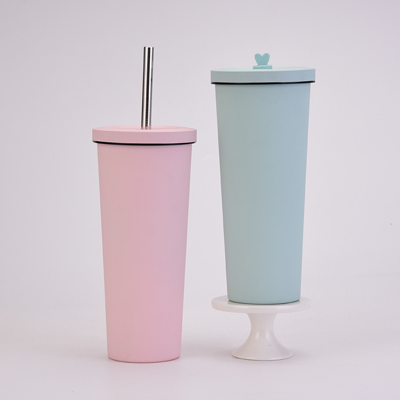 Wholesale 24oz Double Wall 304 Stainless Steel Thermal Vacuum Insulated Coffee Matte Tumbler With Straw
