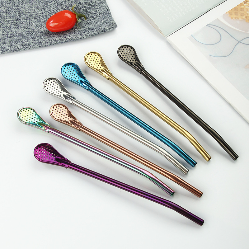BORGE Stainless Steel Yerba Mate Drinking Bombilla Straw With Filter Spoon for Bar Accessory Coffee Yerba Mate Tea
