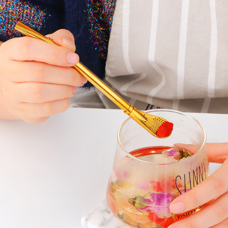 BORGE Factory Wholesale Food Grade Metal Stainless Steel Tea Straw Bombilla Yerba Mate Drinking Straws With Filter Spoon