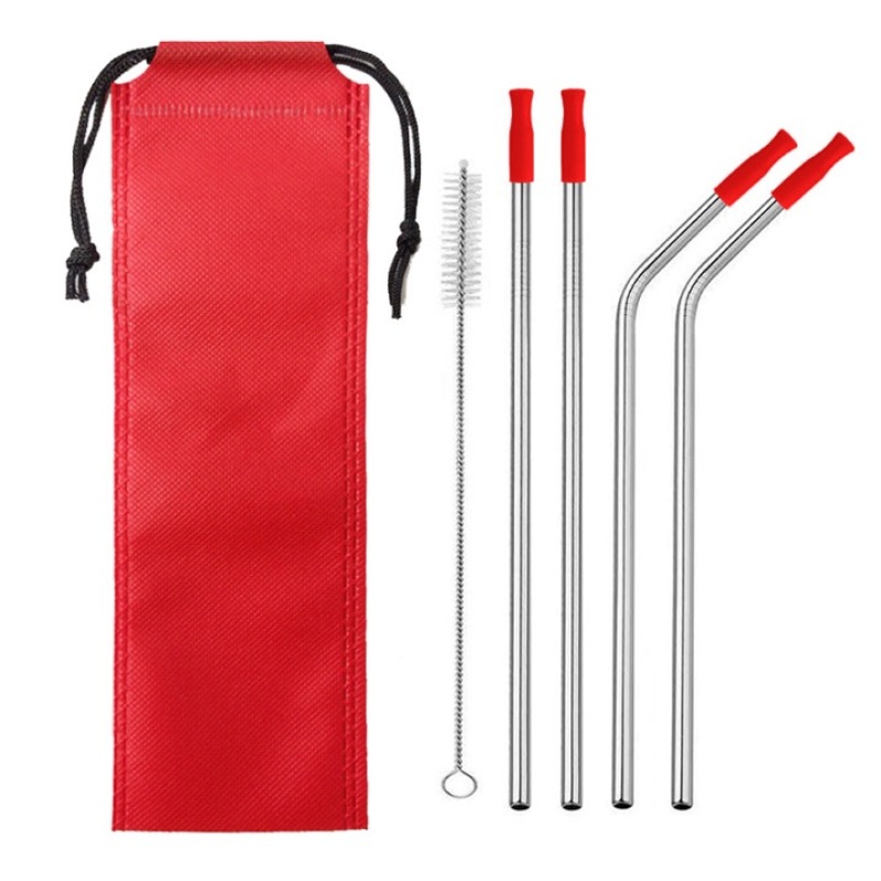 Wholesale Custom Stainless Steel Medal Straw Sets with the Brush and Bag on Stocks