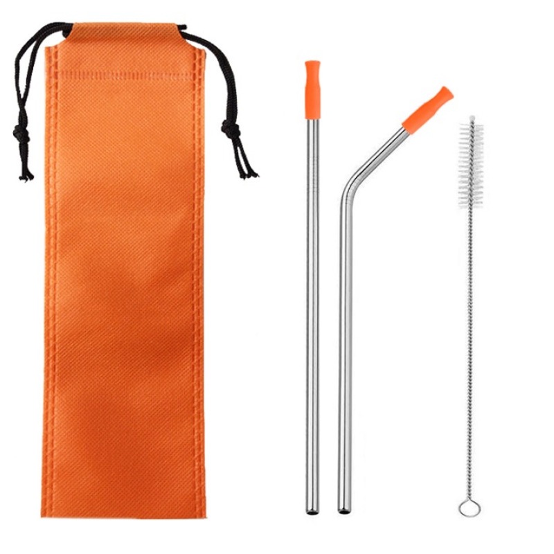 Wholesale Custom Stainless Steel Medal Straw Sets with the Brush and Bag on Stocks