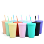 Wholesale 16oz Double Wall Plastic Tumblr Cup Colorful Coffee Mugs With Straw