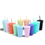 Wholesale 16oz Double Wall Plastic Tumblr Cup Colorful Coffee Mugs With Straw