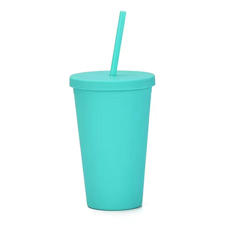 Wholesale 16oz Double Wall Plastic Tumblr Cup Colorful Coffee Mugs With Straw