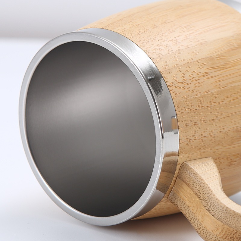 Factory Direct Egg Shaped Double Wall Bamboo Cup 450ml 304 Stainless Steel Rodless Wine Thermos High Quality Insulated Cup