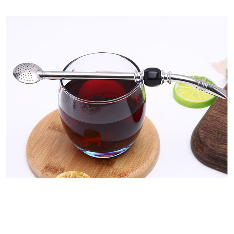 BORGE Stainless Steel Metal Filter Straw Spoon Yerba Mate Bombilla Straw Spoon with Cleaning Brush Set