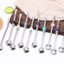 BORGE Stainless Steel Metal Filter Straw Spoon Yerba Mate Bombilla Straw Spoon with Cleaning Brush Set