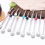 BORGE Stainless Steel Metal Filter Straw Spoon Yerba Mate Bombilla Straw Spoon with Cleaning Brush Set