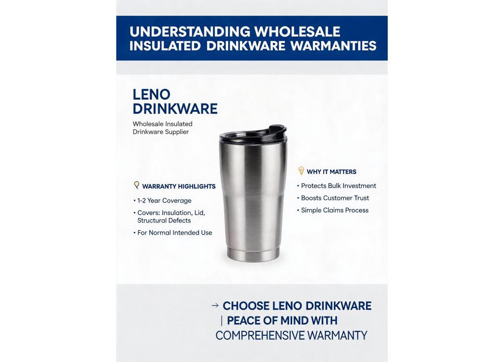 What is the standard warranty or guarantee offered on wholesale insulated drinkware?