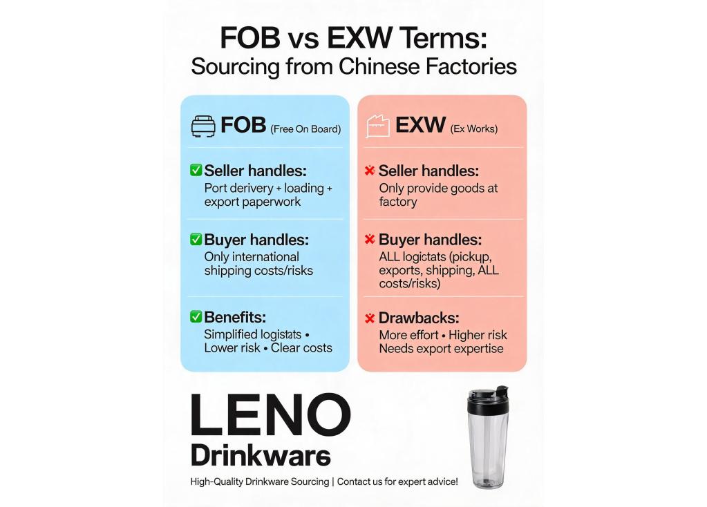 What are the advantages of FOB versus EXW terms when sourcing from Chinese factories?