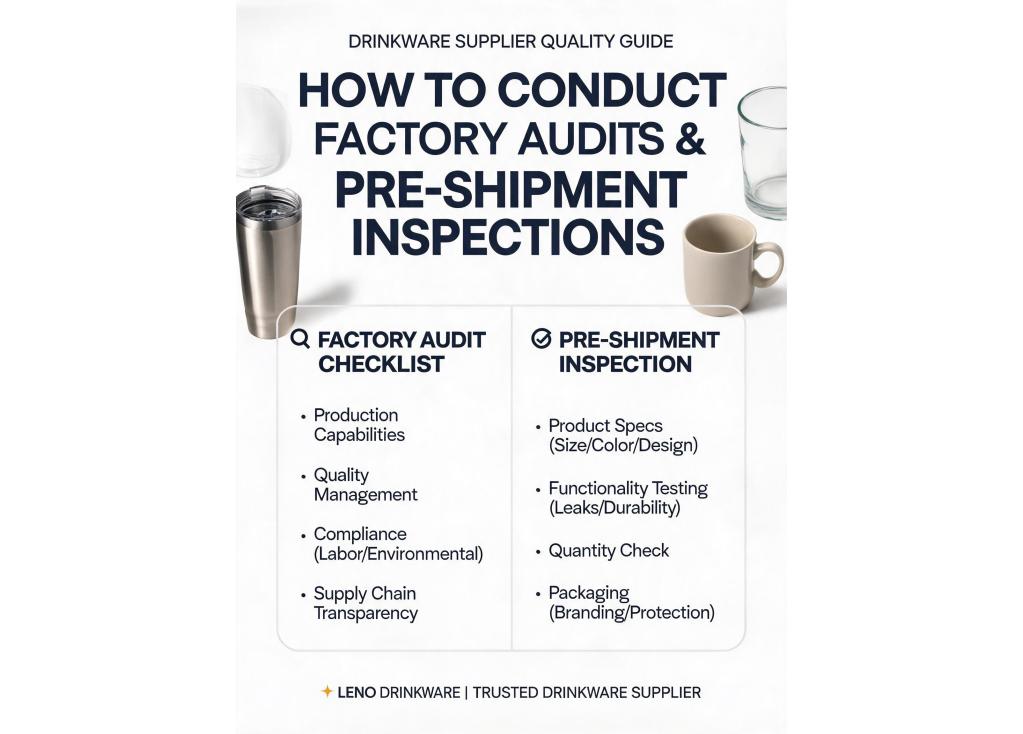 How can buyers conduct effective factory audits or pre-shipment inspections for drinkware suppliers?