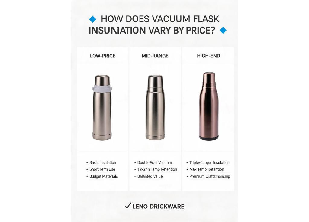 How does the insulation performance vary between different price points of vacuum flasks?