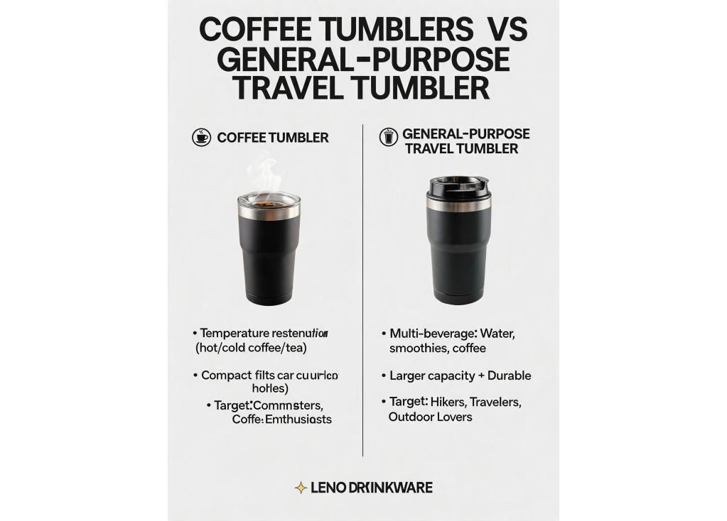 What are the key differences and target audiences for coffee tumblers versus general-purpose travel tumblers?