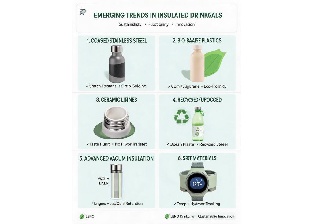 What are the emerging trends in material innovation for insulated bottles and drinkware?