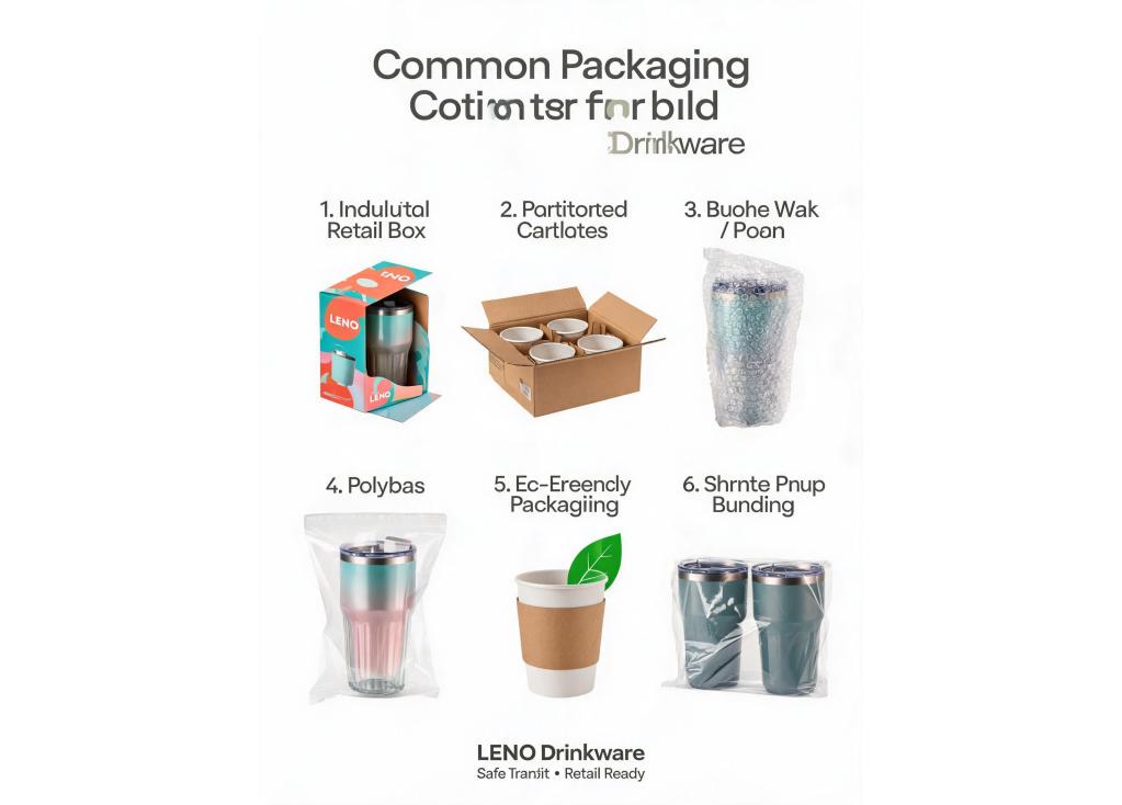 What are the common packaging options for bulk drinkware to ensure safe transit and retail readiness?