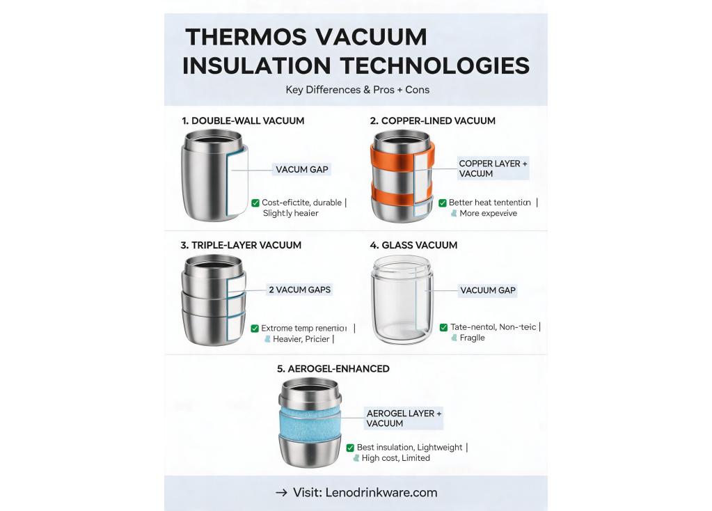 What are the differences between various vacuum insulation technologies used in thermos cups?