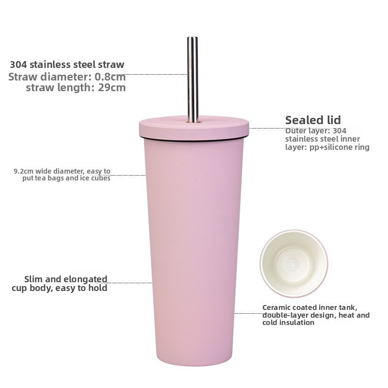 2025 New Arrival Ceramic Liner Milk Tea Special Cup 830ml Large Capacity Stainless Steel Double Wall Vacuum Hot/Cold Suitable