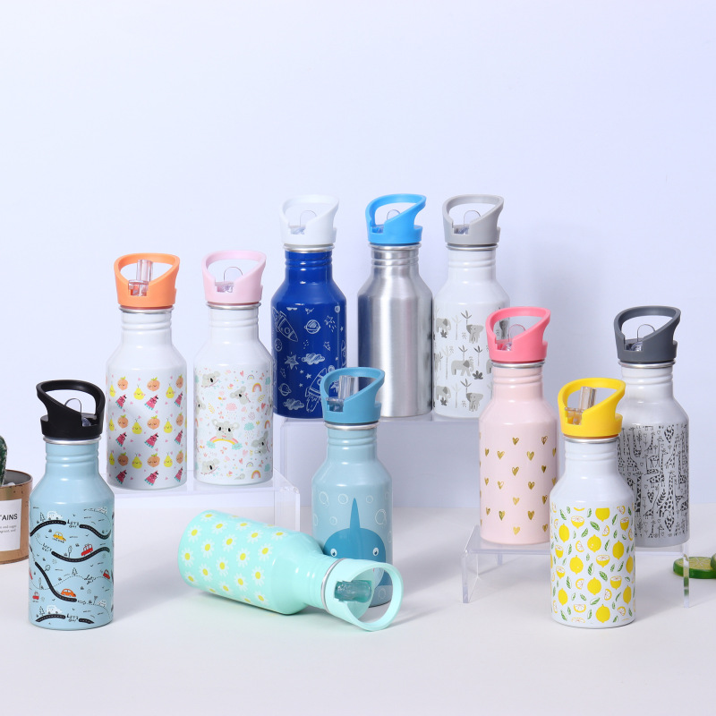 BPA Free 17OZ Stainless Steel Single Wall Portable Flask With Different Sizes and Lids Sport Kids Water Bottle