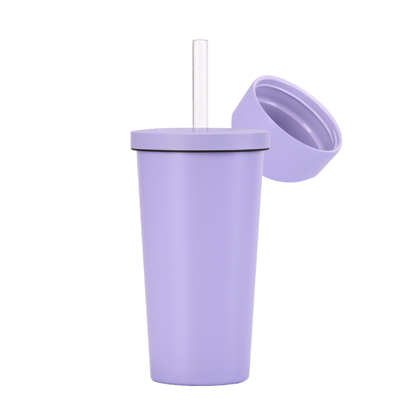 New 500ml Vacuum Double-Layer Stainless Steel Straw Tumbler with Ceramic Coating Inner Liner Pearl Milk Tea Cup for Summer